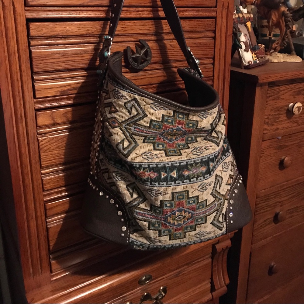 Montana West Aztec Tapestry Rhinestone Handbag